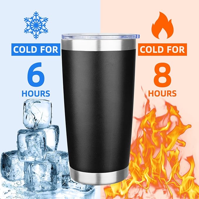 20oz Tumbler with Lid Stainless Steel Insulated Tumblers Travel Coffee Tumbler Bulk Double Wall Vacuum Insulated Water Cup Christmas Gifts for Women Men Her Him Home Office (Black, 1pack)