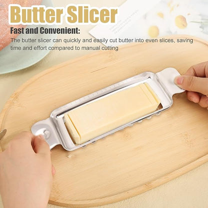 lasuroa Butter Slicer Cutter, Stainless Steel Ergonomic Cheese Slicer Cheese Even Stick Slicing Tool for Portion Control Cheese Wire Slicer with Portable Grip for Food Square Block Butter(Silver)