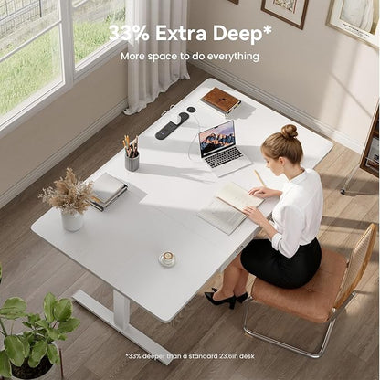 HLDIRECT Electric Standing Desk, 63 x 31.5 Inches Height Adjustable Table with Outlets, Sit Stand Computer Desk with Drawers for Home Office, Ergonomic Rising Workstation, White