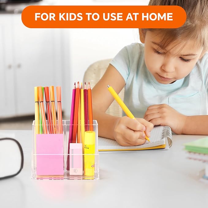 Pen Holder for Desk, Clear Acrylic Pencil Holder for Desk, Marker Holder with 3 Compartments, Pencil Organizer for Home, Office, Classroom, Bathroom | for Desk, Pencil Holder, for Desk, Marker Holder, Pencil Organizer