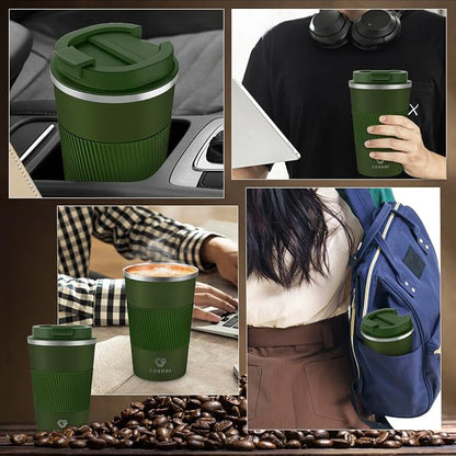 CS COSDDI 12 oz Stainless Steel Vacuum Insulated Tumbler - Coffee Travel Mug Spill Proof with Lid - coffee Cup for Keep Hot/Ice Coffee,Tea and Beer (3rd Green)