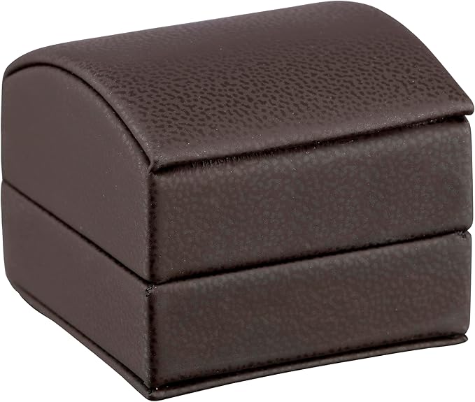 Luxury Dome-Shape Leather Ring Box - Ring Gift Box for Engagement, Proposal, Wedding Day - Jewelry Box with Cream Ribbed Outer Box & Matching Bow Ribbon - Small Ring Case for Men & Women