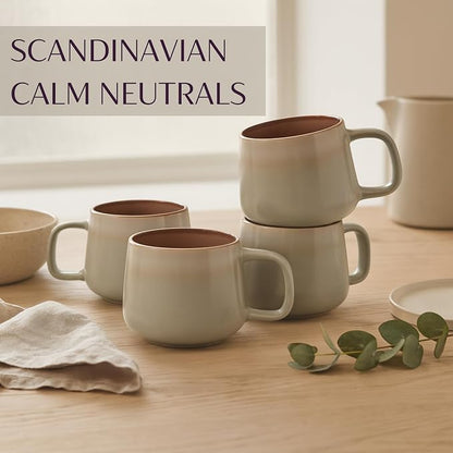 Ava Nord Large Ceramic Coffee Mugs Set of 4 | 16 oz Stoneware Coffee Cups | Lead-Free, Non-Toxic | Microwave and Dishwasher Safe | Comfortable Handle | Nordic Design for Tea, Cocoa, Latte | Sage Ash