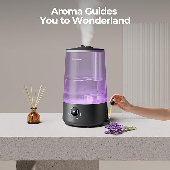Homvana Humidifiers for Bedroom Home, 3.6L Cool Mist Top-Fill 34H Super Long Time, Quiet 23dB, Baby Humidifier, Oil Diffuser for Large Room, House, Plant, Nursery, Office, BPA FREE, Ultrasonic (Black)