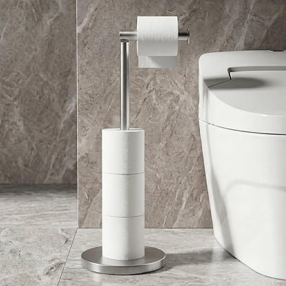 Cesun Extra Weighted Base Toilet Paper Holder Stand - SUS304 Rust Proof Free Standing Tissue Roll Holder for 4 Rolls, No Tipping, No Slipping, Brushed Nickel