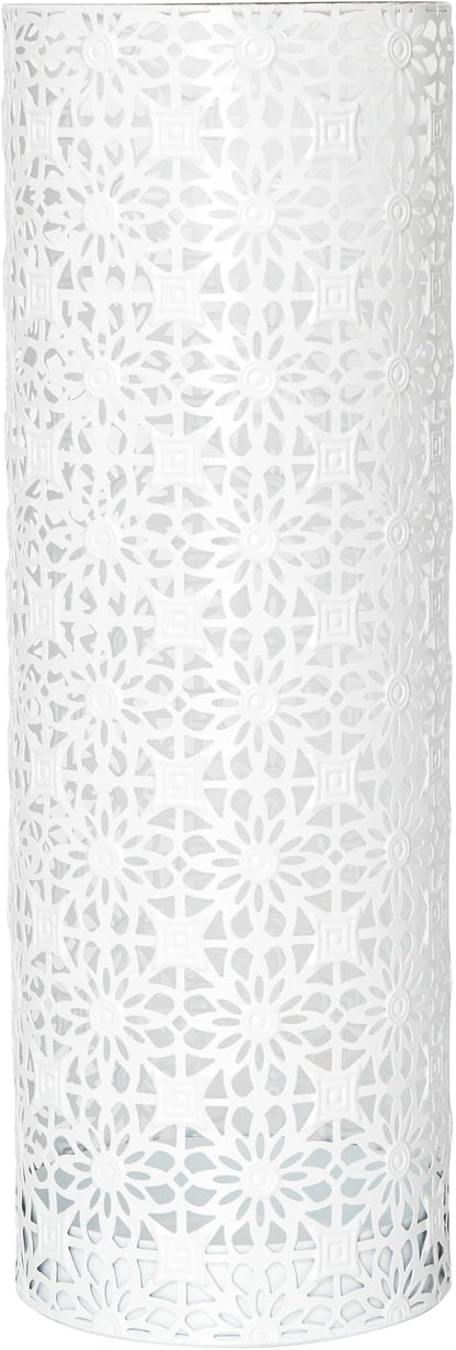 Concepts 8x20 inch Heavy Duty Metal Umbrella Stand - Durable Storage Holder for Umbrellas - Indoor and Outdoor Use - Stylish and Modern Organizer for Entryways. (White Flower Lace)