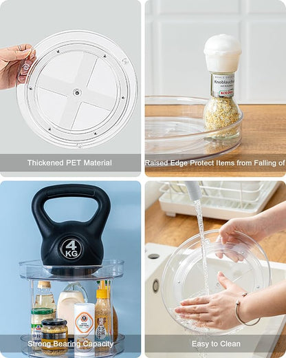 2-Tier Clear Lazy-Susan Turntable – 11-Inch Pantry Spice-Rack Cabinet-Organizer – Plastic Lazy Susan Makeup Organizer for Bathroom Countertop