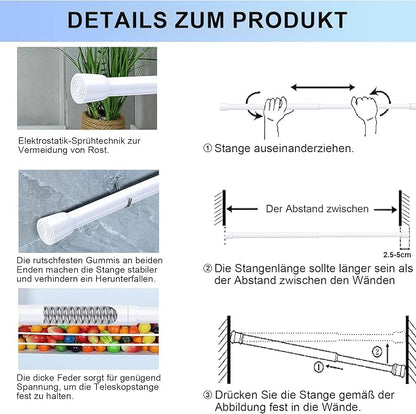 AIZESI Spring Tension Rods Adjustable Tension Curtain Rod Small Tension Rod No Drilling Expandable Spring Loaded Curtain Tension Rod（White,26" to 39"-4Pcs)