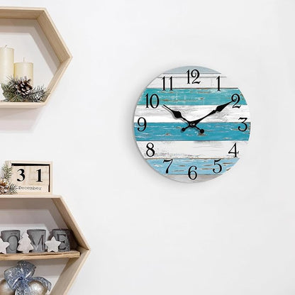 KECYET Wall Clock Battery Operated 8 Inch Outdoor Beach Style Blue Coastal Retro Silent Non Ticking Decorative for Bathroom Kitchen Living Room Bedroom