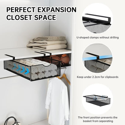 2 Pack Underwear Sock Drawer Organizer Set, Pull-Out Storage Baskets for Bra & Clothing, Closet & Dorm Room Organization Essentials(Black)
