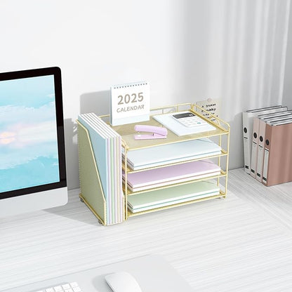 Spacrea Desk Organizers and Accessories, Paper Organizer for Desk with File organizer, Desk Accessories & Workspace Organizers for Office Supplies (Gold)