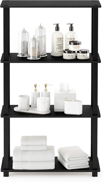 Furinno TURN-S-TUBE Storage Shelves, 4-Tier Book Shelf, Corner Shelf, Toolless Open Shelves, for Organization and Storage, Living Room, Garage, Home Office, Americano