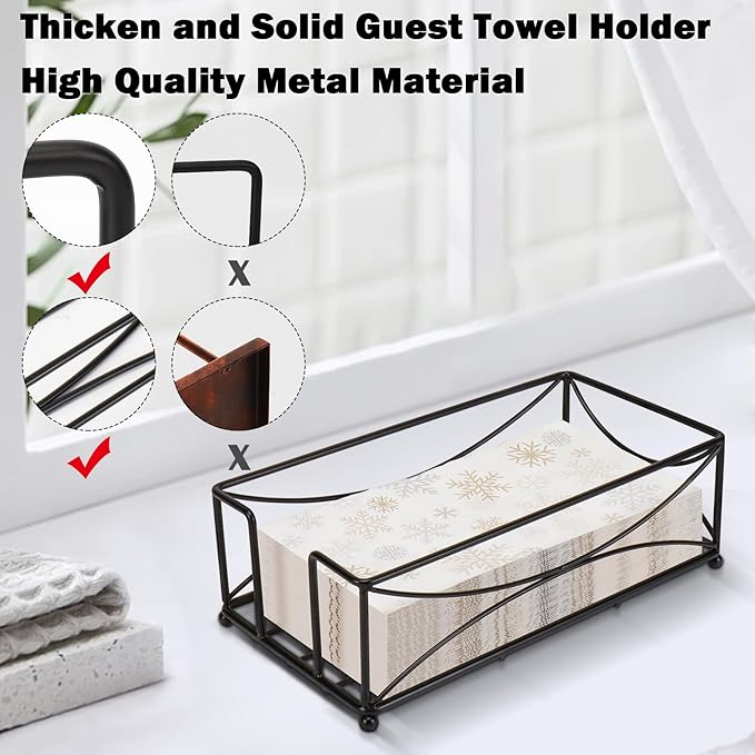 Livabber Guest Napkin Holder, Metal Bathroom Paper Hand Towel Storage Modern Napkin Tray Caddy for Countertop, Table Kitchen, Dinning Room (Black, Metal Base)