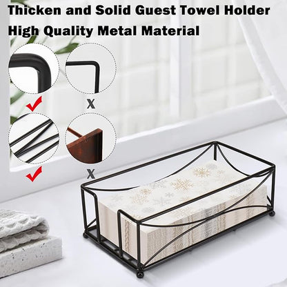 Livabber Guest Napkin Holder, Metal Bathroom Paper Hand Towel Storage Modern Napkin Tray Caddy for Countertop, Table Kitchen, Dinning Room (Black, Metal Base)
