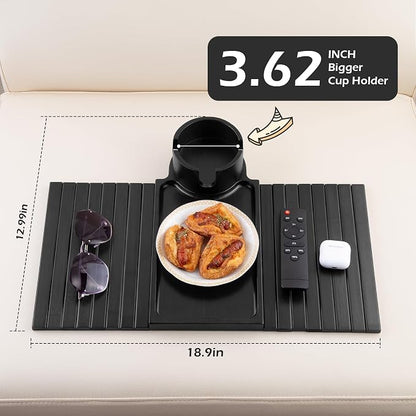 GHKINMAL Couch Cup Holder Tray, 3 in 1 Large Couch Arm Trays,Bamboo Chair Clip on Tray with 360° Ratated Phone Holder for Couch,Armrest Tray for Snacks,Remote,Phone