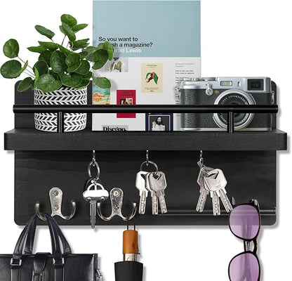 OurWarm Key Holder for Wall Decorative with 5 Key Hooks, Wall Mounted Key Hangers for Wall with Mail Key Rack, Wooden Mail Organizer with Shelf