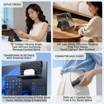 Flexible Silicone Phone Stand with Aluminum Core, Bendable Hanging Cell Phone Holder for Desk, Travel Airplane, Treadmill, Multi-Angle Adjustable Tablet & Lightweight Laptop Stand - Black