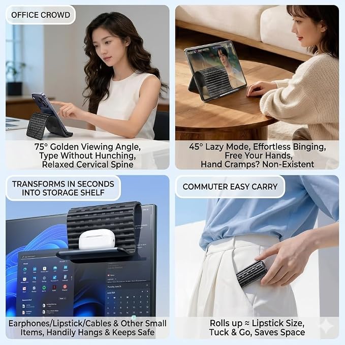 2PCS Flexible Silicone Phone Stand with Aluminum Core, Bendable Hanging Cell Phone Holder for Desk, Travel Airplane, Treadmill, Multi-Angle Adjustable Tablet & Lightweight Laptop Stand