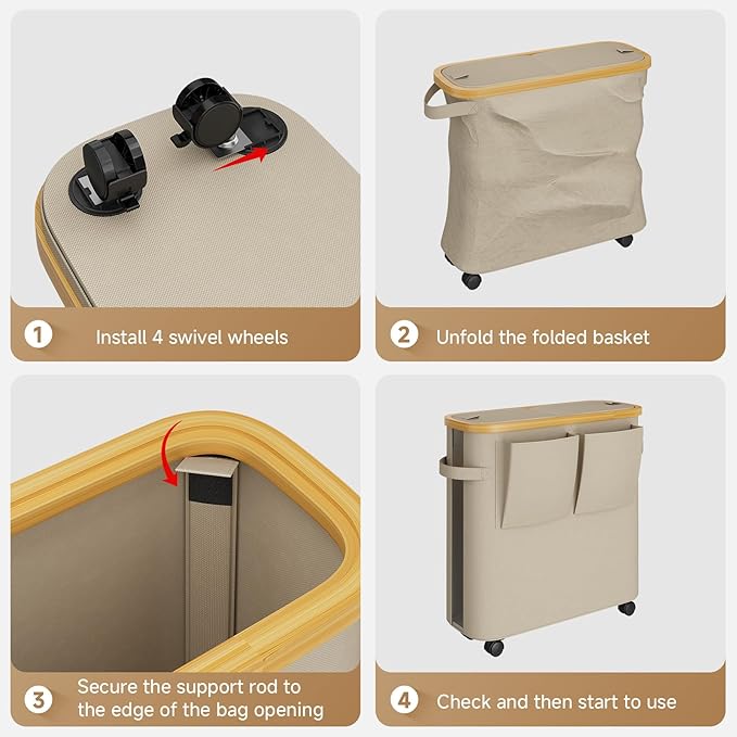 VITVITI Toilet Paper Storage Basket with Lid, Bathroom Toilet Paper Holder Organizer for 9-12 Rolls Large Capacity, Foldable Fabric Bamboo Toilet Paper Container with Pockets, Medium (Khaki)