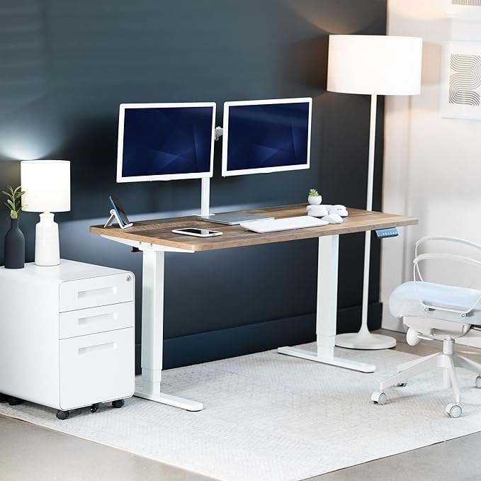 VIVO Electric 55 x 28 in Dual Motor Sit Stand Desk, Memory Height Adjustment, 2B Series, Reclaimed Wood Top White Frame, DESK-KIT-2W55P