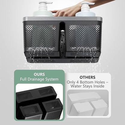 BYUNER 2Pack Shower Caddy Dorm: Portable Bathroom Caddy Organizer with Handle, Plastic Hard Shower Basket Storage Tote for Toiletry, Drainage, College Dorm Room Essentials, Black