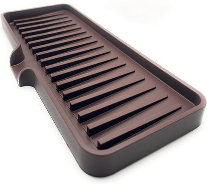 Happitasa Silicone Soap Dish Tray and Sponge Holder with Drain Chute | Bathroom and Kitchen Sink Organizer Caddy (Dark Chocolate, 9"x3.5", 5.6 Ounces)