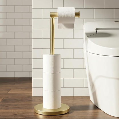 Cesun Extra Weighted Base Toilet Paper Holder Stand - SUS304 Rust Proof Free Standing Tissue Roll Holder for 4 Rolls, No Tipping, No Slipping, Gold