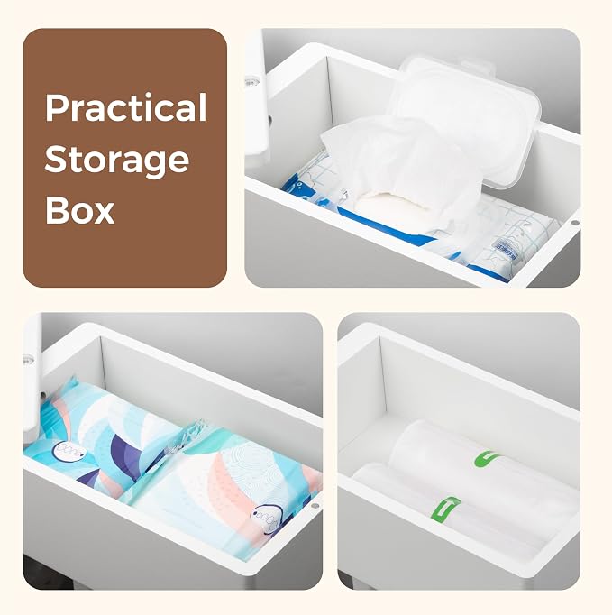 Wealone 4-in-1 White Toilet Paper Holder Stand with Storage Shelf Box, Bamboo Free Standing Toilet Tissue Roll, Toilet Wipes Dispenser Organizer, Temporary Desktop for Bathroom (Patent Protection)
