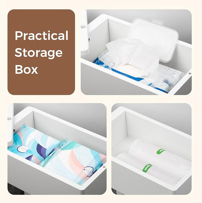 Wealone 4-in-1 White Toilet Paper Holder Stand with Storage Shelf Box, Bamboo Free Standing Toilet Tissue Roll, Toilet Wipes Dispenser Organizer, Temporary Desktop for Bathroom (Patent Protection)