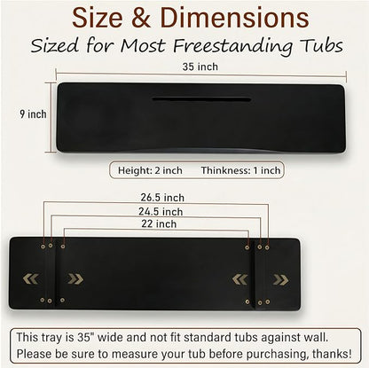 Elegant Black Bamboo Bathtub Tray Caddy for Freestanding Tub, 35" L Adjustable Bath Tray for Tub, Luxury Spa Bathroom Tray Organizer Table, Bath Tub Accessories for Women, Housewarming, Birthday Gifts
