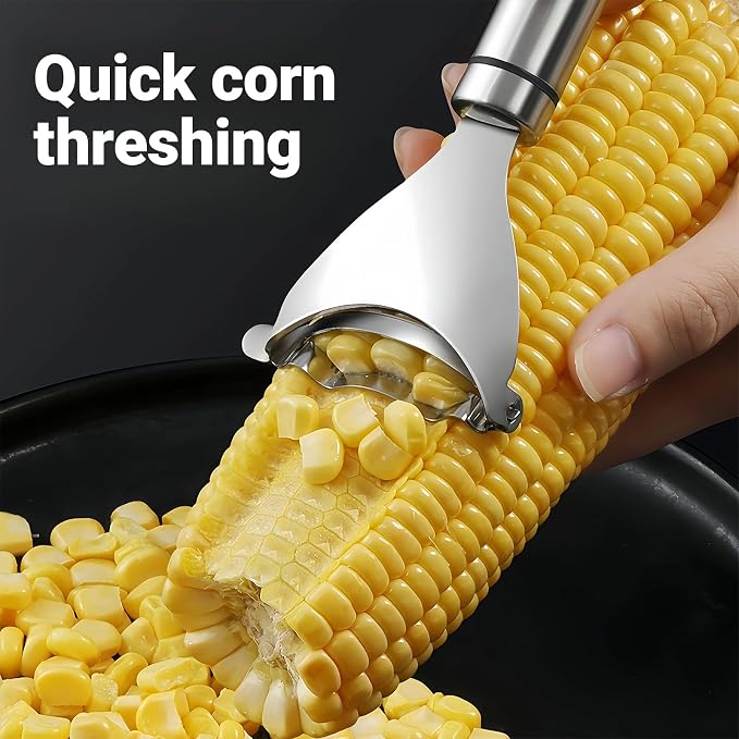 Corn Peeler and Holder Set – Stainless Steel Corn Stripper for Corn on the Cob, Safer Grip & Hand Protection, Easy Kernel Removal Tool