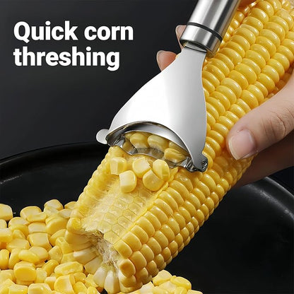 Corn Peeler and Holder Set – Stainless Steel Corn Stripper for Corn on the Cob, Safer Grip & Hand Protection, Easy Kernel Removal Tool