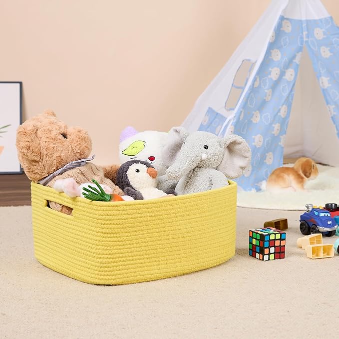 MiniArk Large Storage Baskets for Shelves, Closet Organizers Bins for Clothes Blanket Towels, Baby Nursery, Toy Baskets Box, Woven Rope Baskets, 17 x 13 x 7.5”, 2 Packs Yellow
