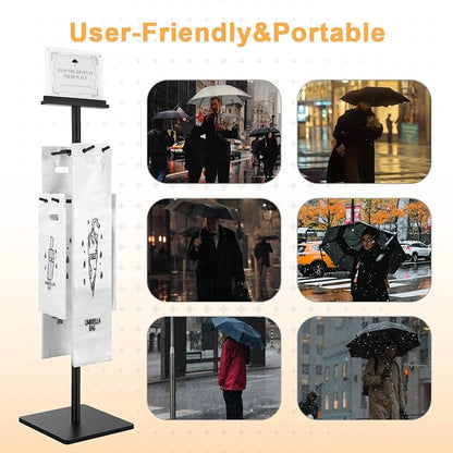 Wet Umbrella Bag Stand with Free 400 Bags Disposable,Dual Size Umbrella Bags Disposable with Metal Holders for signs,Commercial Wet Bag Wrapper Holder Indoor Entryway