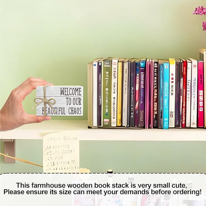 Decorative Books For Home Decor, Rustic Wood Book Stack For Table Decor, Welcome To Our Beautiful Chaos Decor Books For Living Room Bookshelf, Farmhouse Stacked Books Decor (L20)