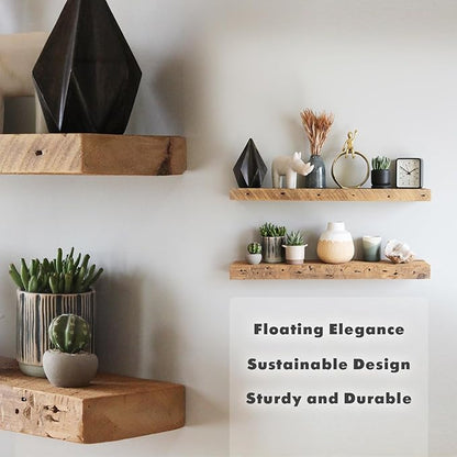 Urban Legacy Reclaimed Barnwood Planks | Floating Shelves for Wall w/Flush Mount Shelf Bracket Set Included | Set of 2 (Natural, 40"x7"x 2")