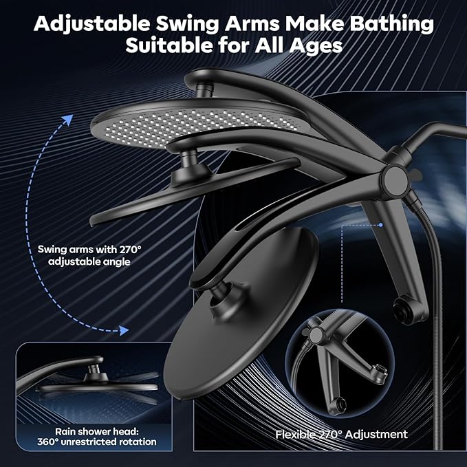 Shower Head with filtered Handheld High Pressure daul Shower Heads with Handheld Spray Combo and 10 Sprays Handheld Shower Head Detachable Shower head Built-in Magnetic Docking and Power Jets Black