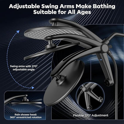Shower Head with filtered Handheld High Pressure daul Shower Heads with Handheld Spray Combo and 10 Sprays Handheld Shower Head Detachable Shower head Built-in Magnetic Docking and Power Jets Black