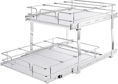 VEVOR 2 Tier 20"Wx21.2"Dx15.2"HPull Out Cabinet Organizer, Heavy Duty Slide Out Pantry Shelves, Steel Roll Out Drawers, Sliding Drawer Storage for Home, 21.5"Wx22.5"Dx19"H Install Size for Cabinet
