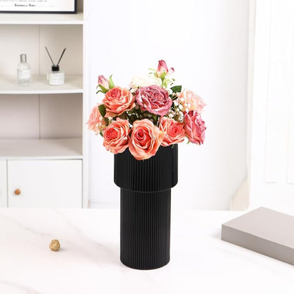 Black Glass Vase, 12 Inches Tall Vase for Flowers, Large Flower Vases for Bouquet, Modern Black Glass Vases for Living Room, Dining Table, Office, Entryway, Mantle, Shelf, Wedding Gifts