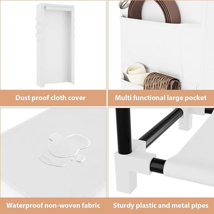 VTRIN Vertical Narrow Shoe Rack Organizer Tall Shoe Rack for Closet Entryway 10 Tier Non-Woven Cover Shoe Shelf Holds 36-41 Pairs Free Standing Shoe Storage Cabinet with Dustproof Cover, White