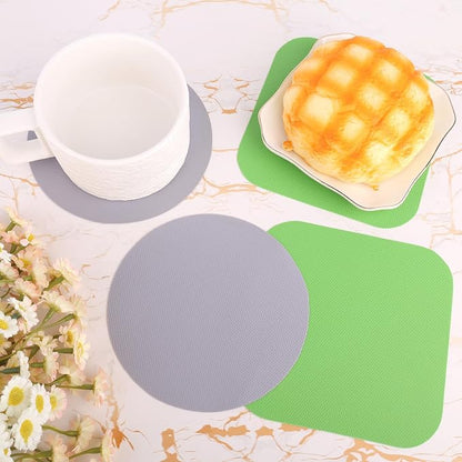 LUTER 4pcs Rubber Jar Openers, Versatile Natural Rubber Bottle Opener Kitchen Coasters Gadgets for Weak Hands Seniors Elderly Lid Cap Gripper Pads (Green Square, Gray Round)
