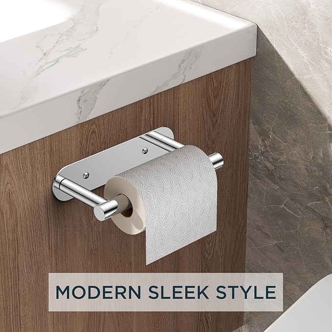 FORIOUS Toilet Paper Holder, Adhesive or Screw Wall Mount Pivoting Tissue Roll Holder for Bathroom, Stainless Steel Rust Proof Self Adhesive Toilet Paper Roll Holder no Drilling, Polished Chrome