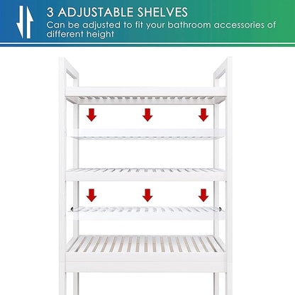 SMIBUY Bathroom Storage Shelf, Bamboo Over-The-Toilet Organizer Rack, Freestanding Toilet Space Saver with 3-Tier Adjustable Shelves (White)