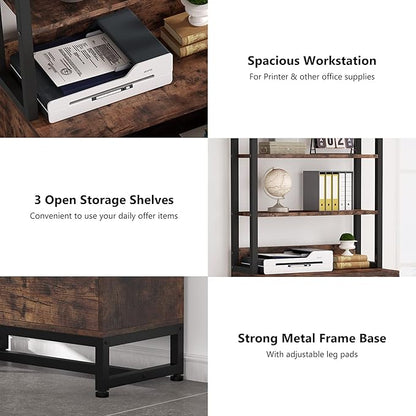 Tribesigns 2 Drawer Vertical File Cabinet with Lock & Bookshelf, Letter Size Large Modern Filing Cabinet Printer Stand with Open Storage Shelves for Home Office, Dark Brown