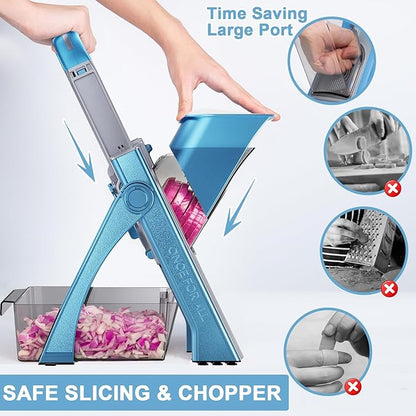 SupMaKin Upgrade Safe Mandoline Slicer Plus, Vegetable Chopper, Potato Slicer, Food Slicer Onion Chopper, Fry Cutter, Veggie Salad Dicer Kitchen Chopping Artifact Gifts (Blue)