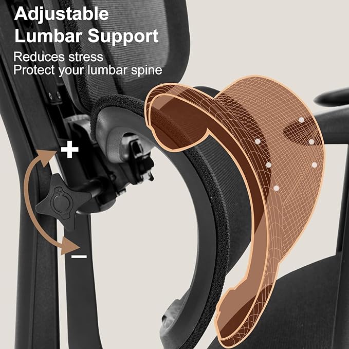 Office Chair Ergonomic Desk Chair, Big and Tall Computer Chair with Adjustable Lumbar Support, Tilt Function Home Office Desk Chairs, Gaming Chair Swivel Executive Task Chair, Black
