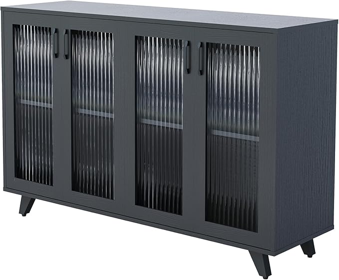 Panana Kitchen Buffet Server Table Accent Sideboard Cupboard Server Buffet Console Table with Doors Cabinet (49inch, Black)