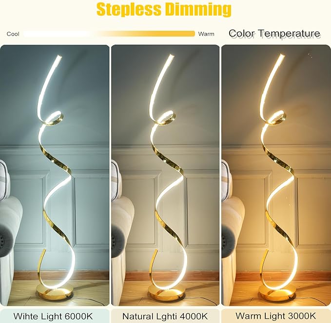 3 Color Temperature LED 60W 59inches Golden Electroplated Floor Lamp with Remote Control for Living Room,Bedroom,Office Lighting.(Gold)