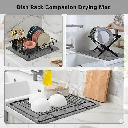 Stone Drying Mat for Kitchen Counter ,19.7"×14.7" Diatomaceous Earth Dish Drying Mat, Absorbent Drying Stone Mat for Modern Kitchen Countertop (Dark Gray, Medium)